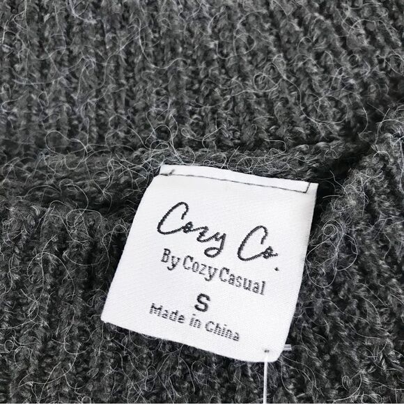 COZY CO Gray Off The Shoulder Sweater Ribbed Chunky Knit Fall Size Small New‎ - Picture 4 of 9